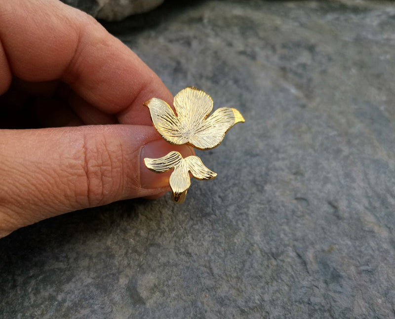 Flower Ring Gold Plated Brass Adjustable SR131