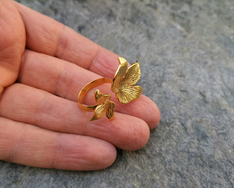 Flower Ring Gold Plated Brass Adjustable SR131