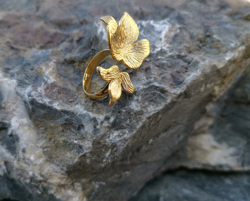 Flower Ring Gold Plated Brass Adjustable SR131