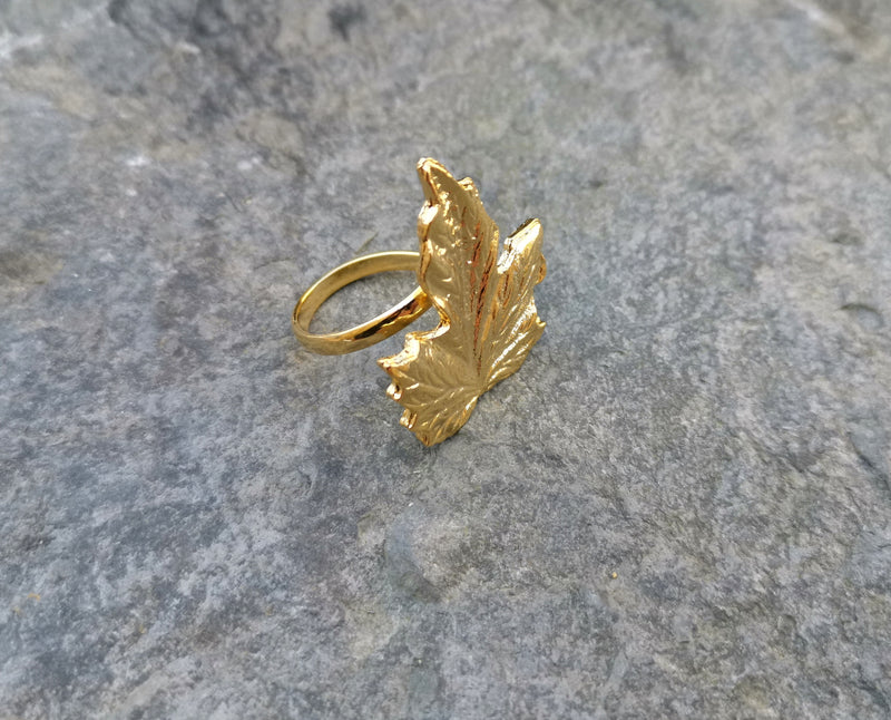 Leaf Shape Ring Gold Plated Brass Adjustable SR132