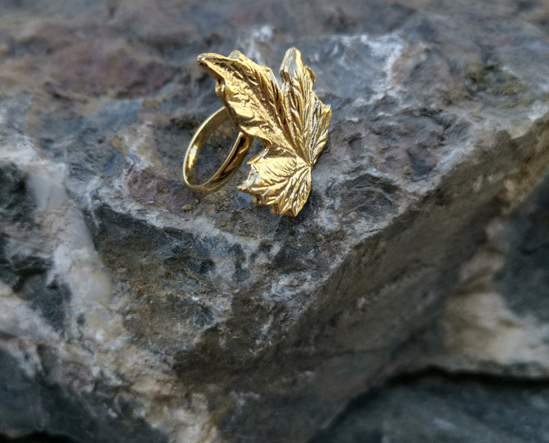 Leaf Shape Ring Gold Plated Brass Adjustable SR132