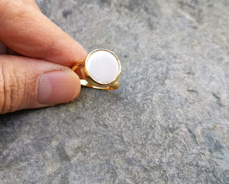 Ring with Real Pearl Gold Plated Brass Adjustable SR135