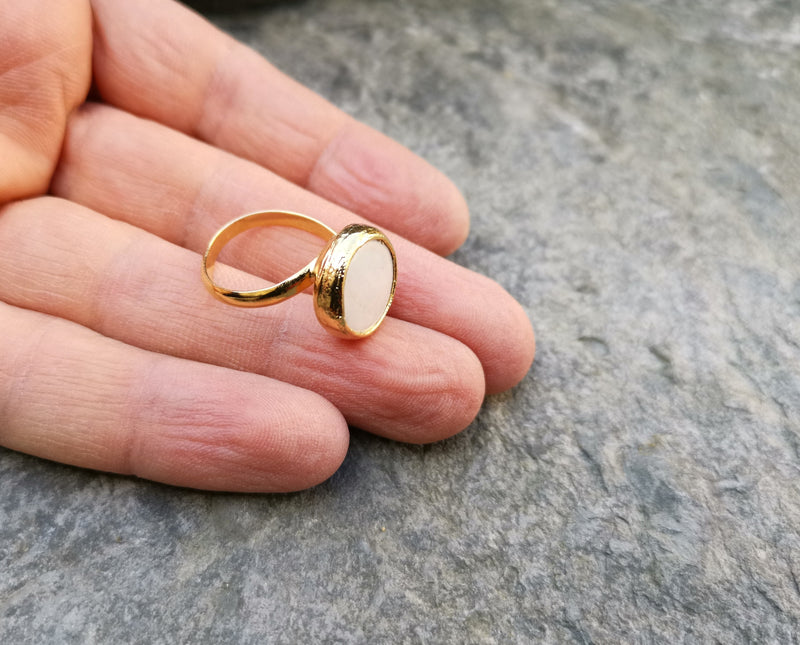 Ring with Real Pearl Gold Plated Brass Adjustable SR135