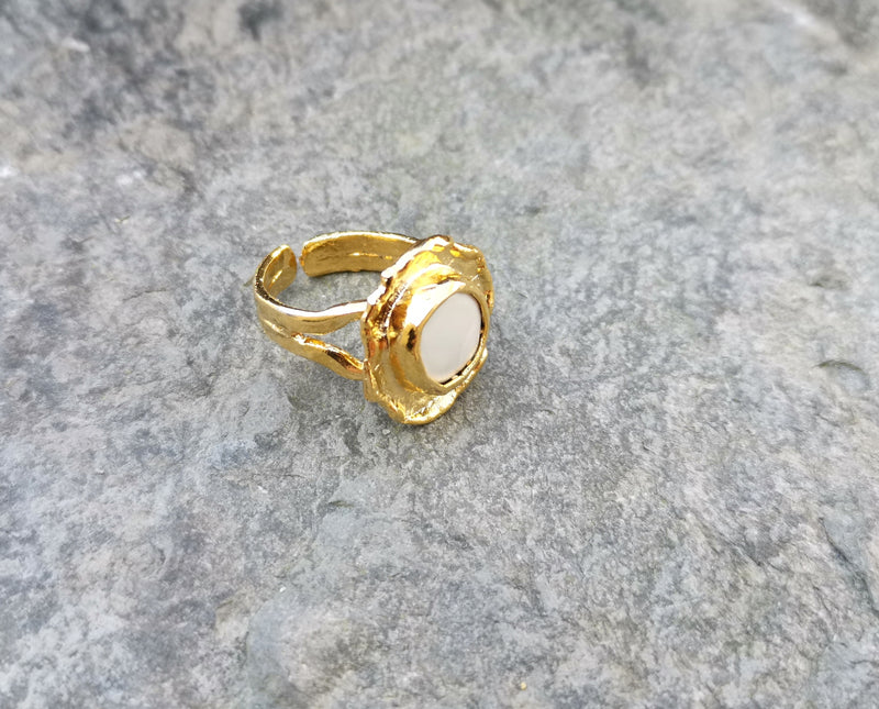 Ring with Real Pearl Gold Plated Brass Adjustable SR136