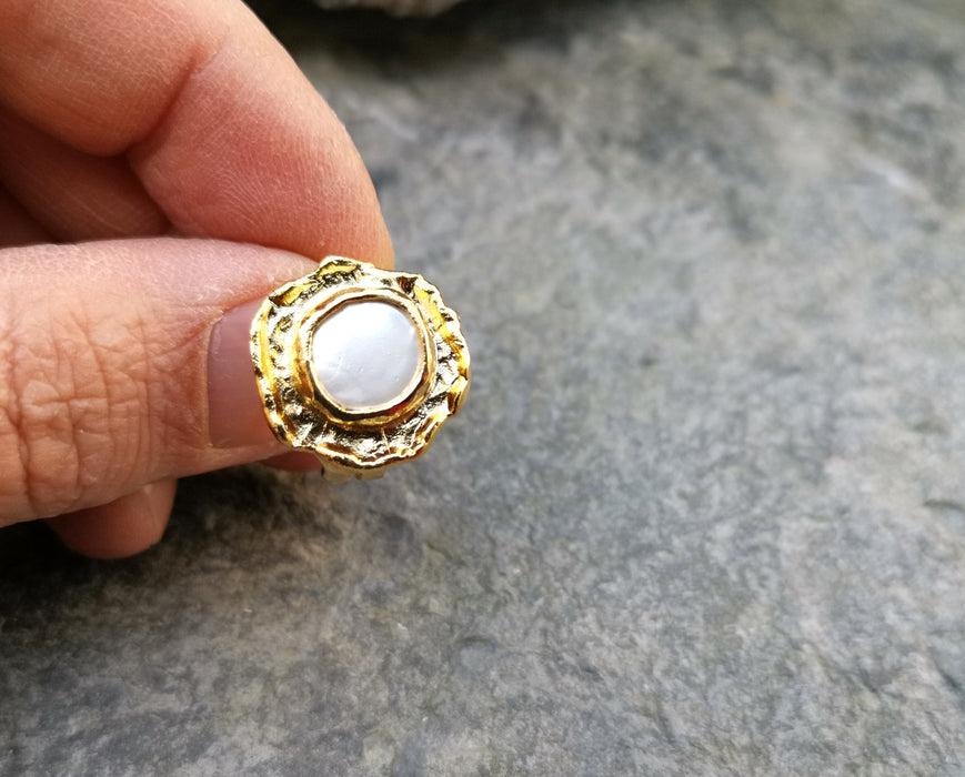 Ring with Real Pearl Gold Plated Brass Adjustable SR136