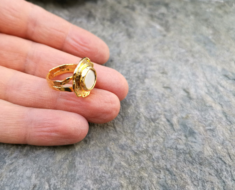 Ring with Real Pearl Gold Plated Brass Adjustable SR136