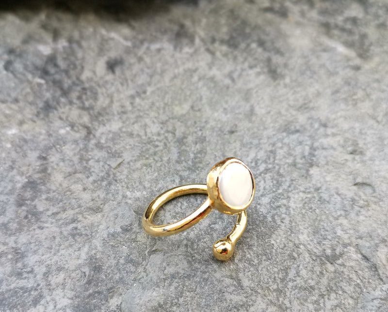 Ring with Real Pearl Gold Plated Brass Adjustable SR137