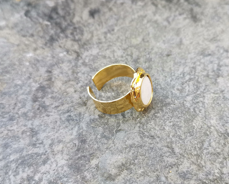 Ring with Real Pearl Gold Plated Brass Adjustable SR138