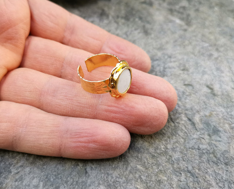 Ring with Real Pearl Gold Plated Brass Adjustable SR138