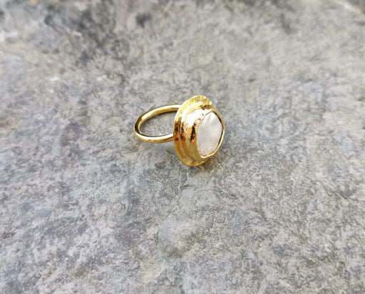 Ring with Real Pearl Gold Plated Brass Adjustable SR139