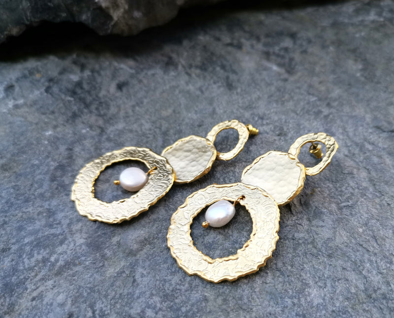 Earrings with Real Pearls Gold Plated Brass  SR140