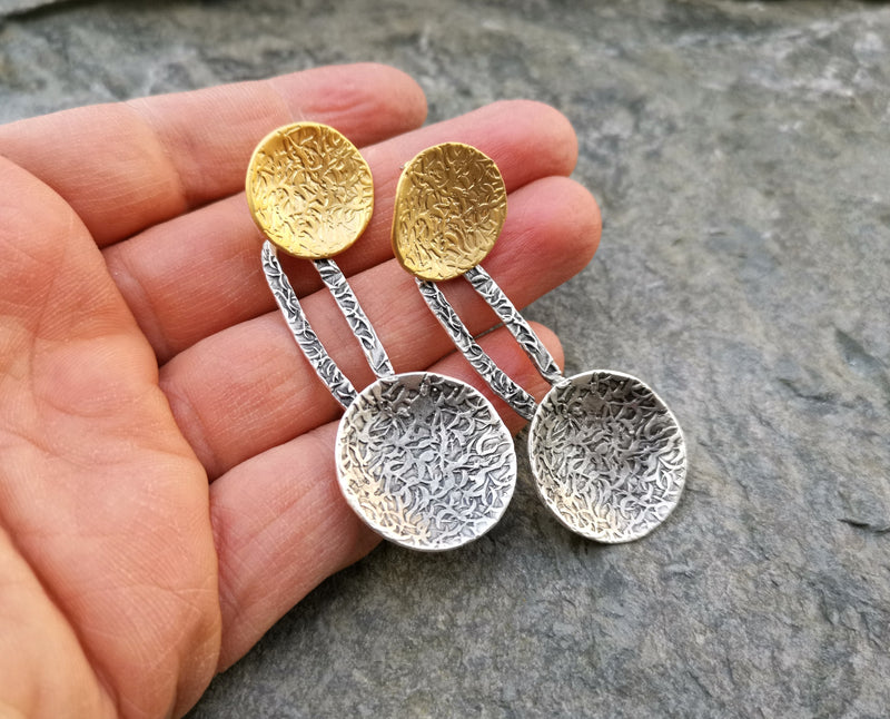 Earrings Gold and Antique Silver Plated Brass  SR153