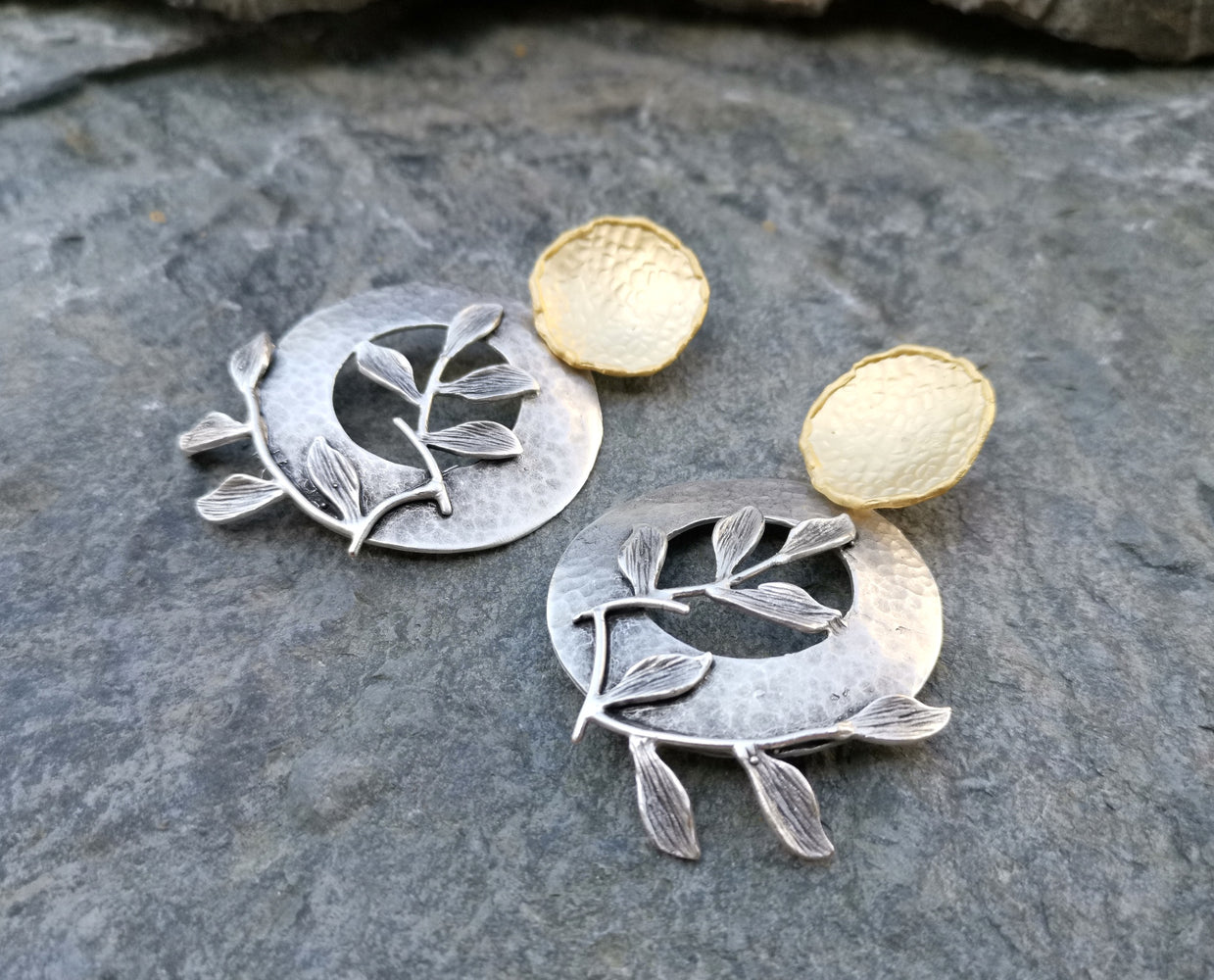 Earrings Gold and Antique Silver Plated Brass  SR155