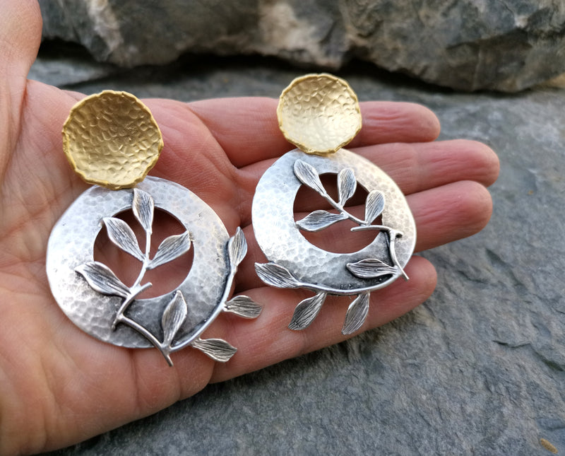 Earrings Gold and Antique Silver Plated Brass  SR155