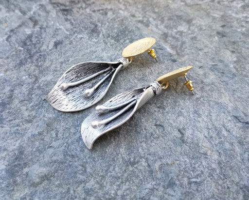 Leaf Earrings Gold and Antique Silver Plated Brass  SR163