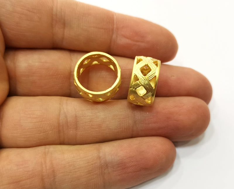 Knuckle Ring, Striped Ring Gold Plated Brass 15mm Inner "US 4"  SR303