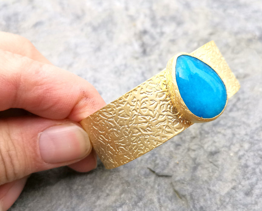 Bracelet with Blue Stone Gold Plated Brass Adjustable SR316