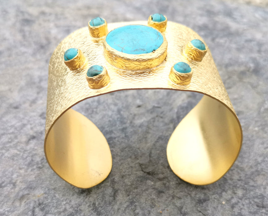 Bracelet with Turquoise Stones Gold Plated Brass Adjustable SR317