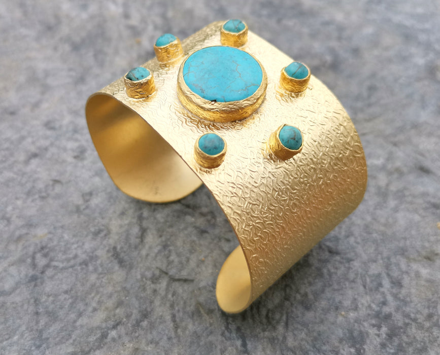 Bracelet with Turquoise Stones Gold Plated Brass Adjustable SR317