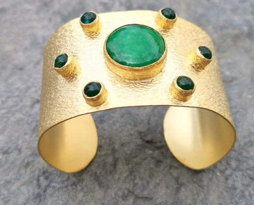Bracelet with Green Stones Gold Plated Brass Adjustable SR318