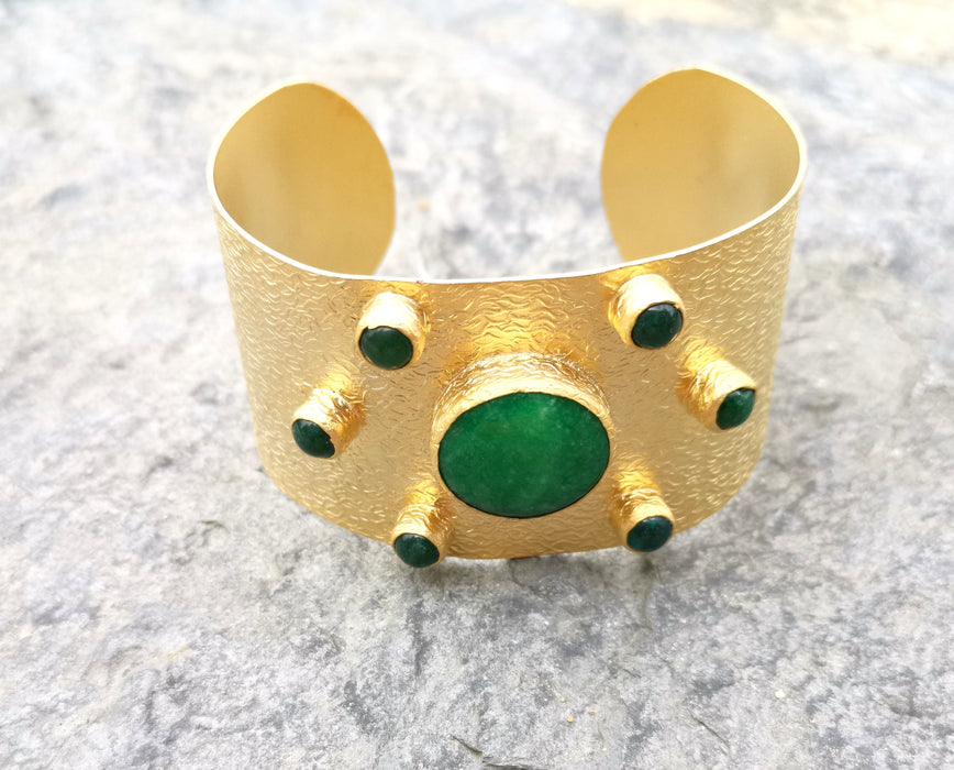 Bracelet with Green Stones Gold Plated Brass Adjustable SR318