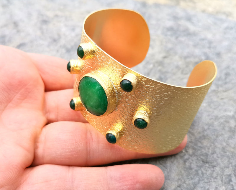 Bracelet with Green Stones Gold Plated Brass Adjustable SR318