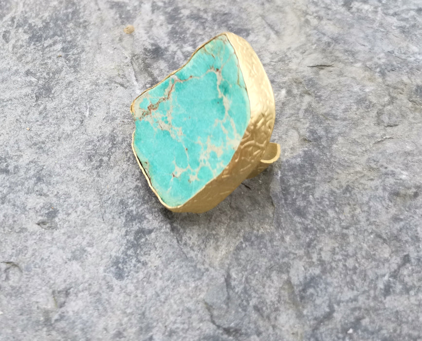 Ring with Turquoise Stone Gold Plated Brass Adjustable  SR323