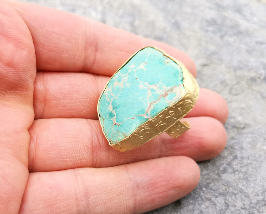 Ring with Turquoise Stone Gold Plated Brass Adjustable  SR323