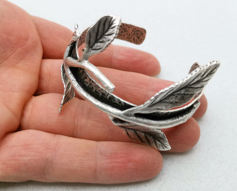 Leafy Branch Bracelet Antique Silver Plated Brass Adjustable SR330