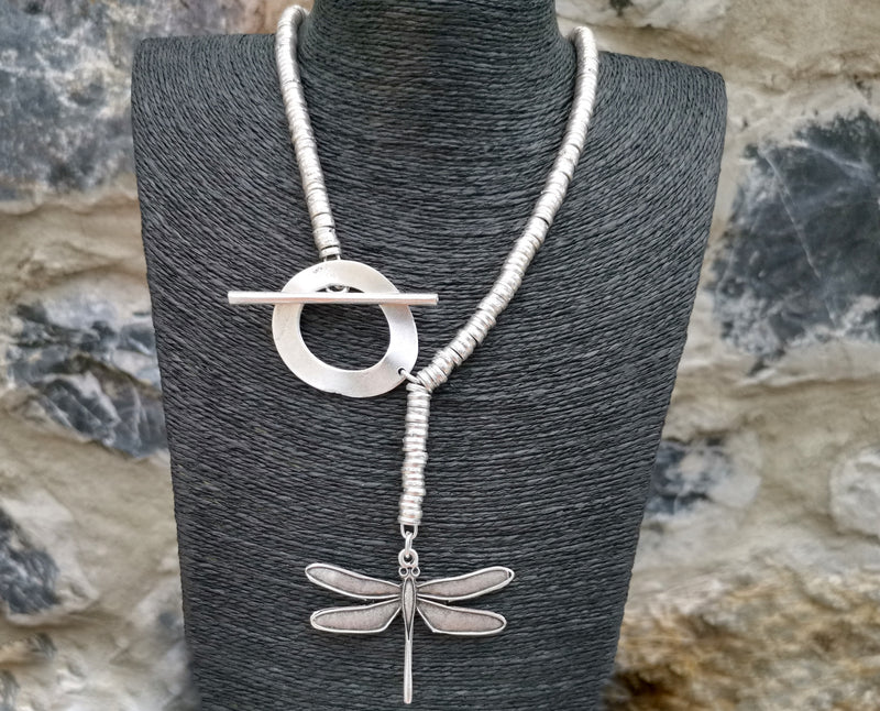 Dragonfly Necklace Antique Silver Plated Metal Adjustable  SR340