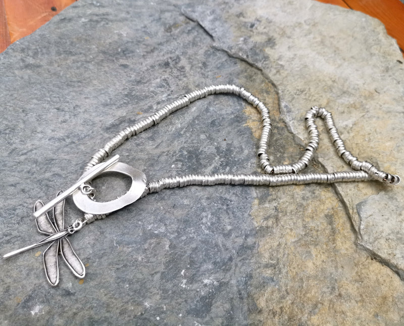 Dragonfly Necklace Antique Silver Plated Metal Adjustable  SR340