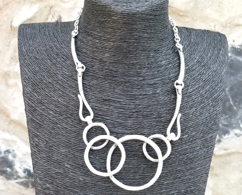 Hoops Necklace Antique Silver Plated Metal Adjustable SR343
