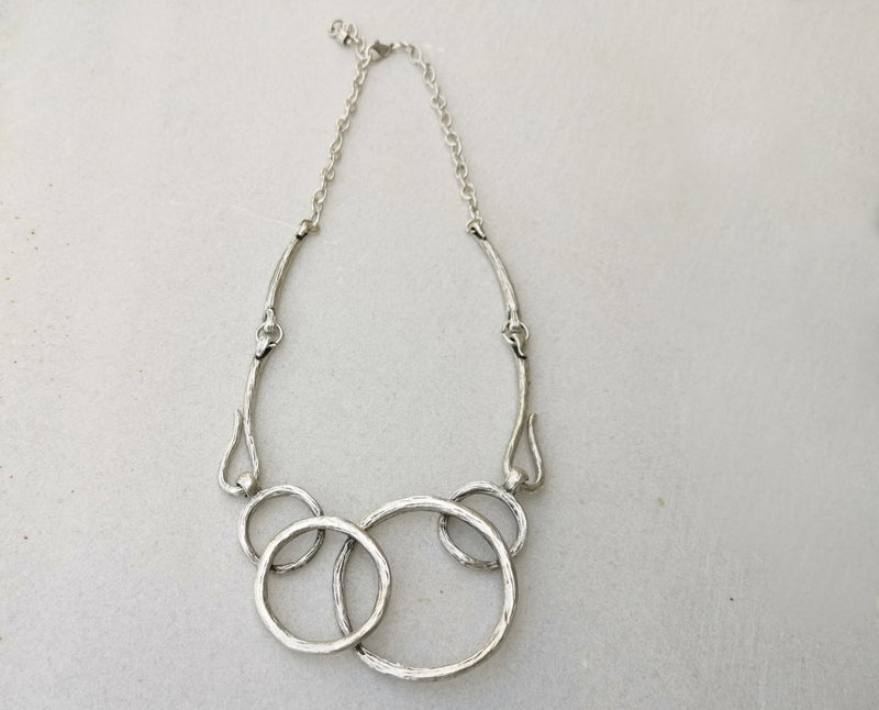 Hoops Necklace Antique Silver Plated Metal Adjustable SR343