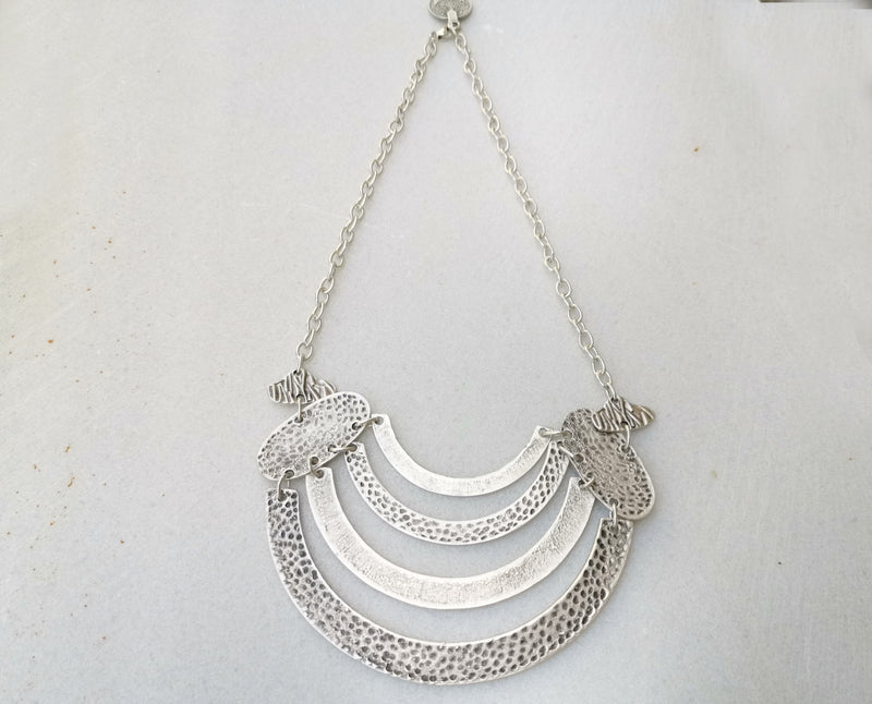 Curved Necklace Antique Silver Plated Metal Adjustable SR344