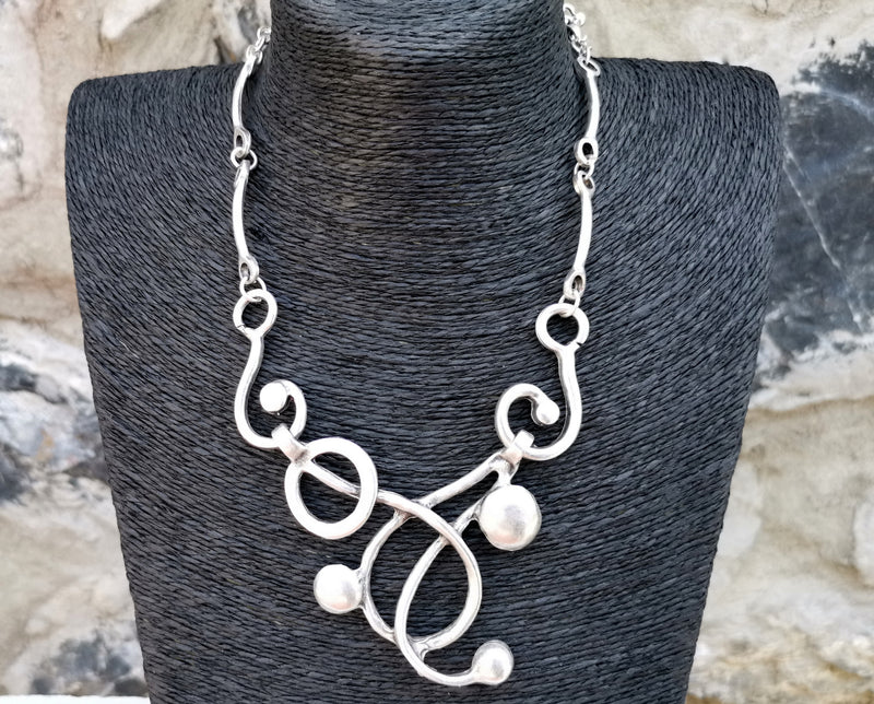 Necklace Antique Silver Plated Metal Adjustable SR345