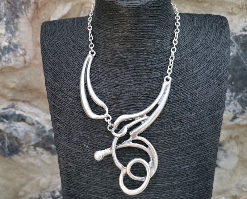 Necklace Antique Silver Plated Metal Adjustable SR351