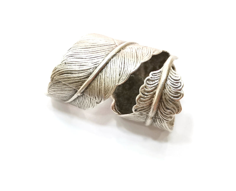 Feather Ring Antique Silver Plated Brass Adjustable SR381