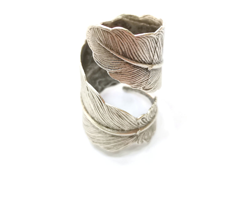 Feather Ring Antique Silver Plated Brass Adjustable SR381