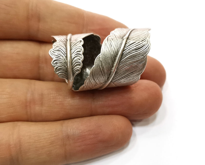 Feather Ring Antique Silver Plated Brass Adjustable SR381