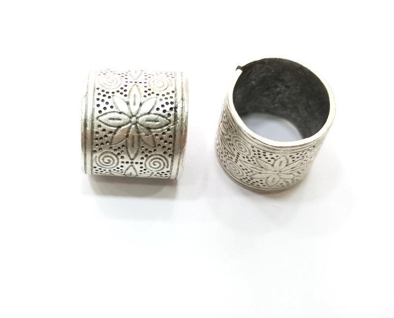 Flower Motif Ring Antique Silver Plated Brass Adjustable SR382