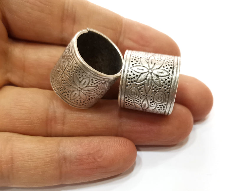 Flower Motif Ring Antique Silver Plated Brass Adjustable SR382