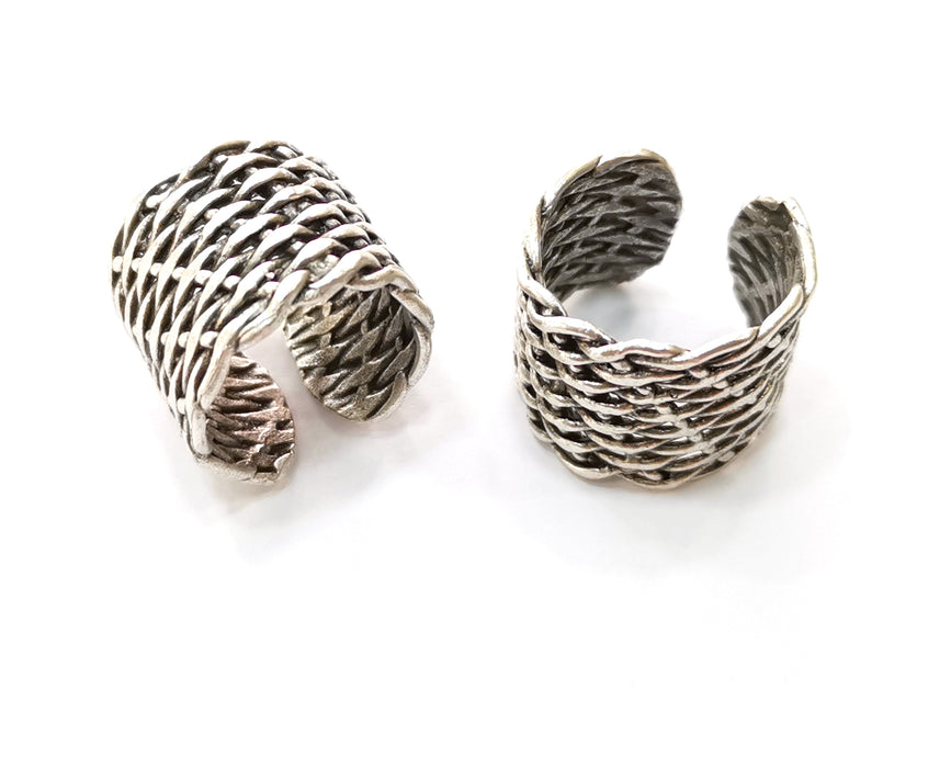 Woven Ring Antique Silver Plated Brass Adjustable SR390