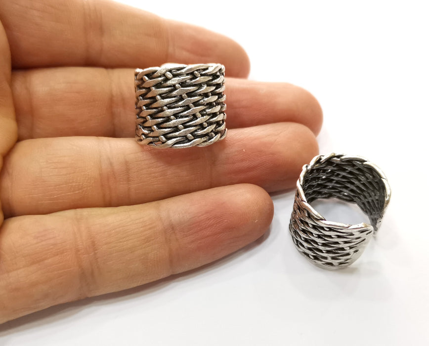 Woven Ring Antique Silver Plated Brass Adjustable SR390