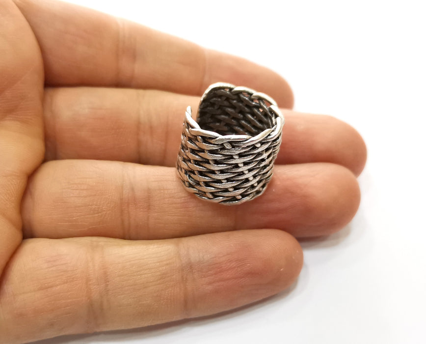 Woven Ring Antique Silver Plated Brass Adjustable SR390