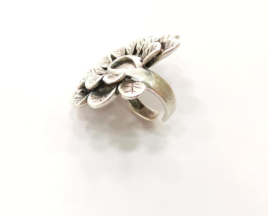 Leaves Ring Antique Silver Plated Brass Adjustable SR395