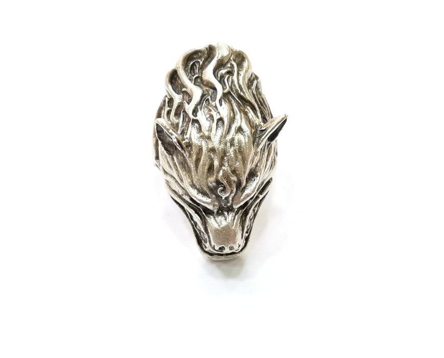 Beast Head Ring Antique Silver Plated Brass Adjustable SR396