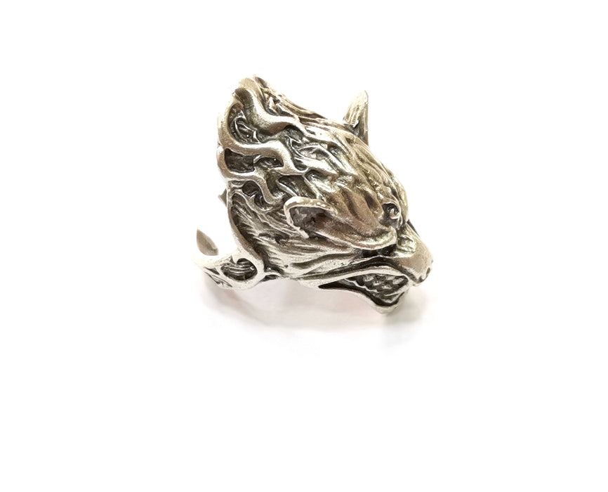 Beast Head Ring Antique Silver Plated Brass Adjustable SR396