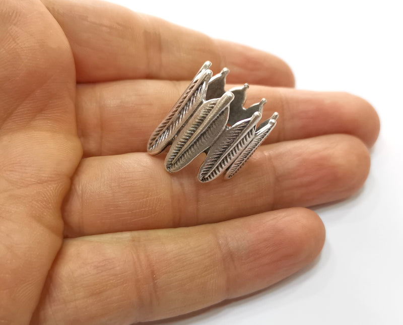 Feathers Ring Antique Silver Plated Brass Adjustable SR397