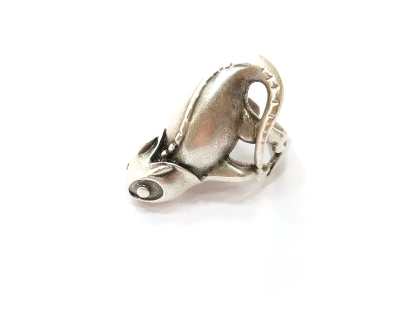 Gecko Reptile Ring Antique Silver Plated Brass Adjustable SR399