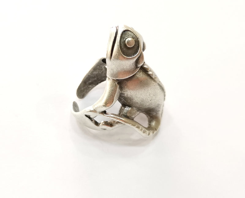 Gecko Reptile Ring Antique Silver Plated Brass Adjustable SR399